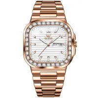 OLEVS 9966 New Diamond Quartz Watch For Men Square Dial Dual Calendar Man Wristwatches Stainless Steel Waterproof Hand Clock